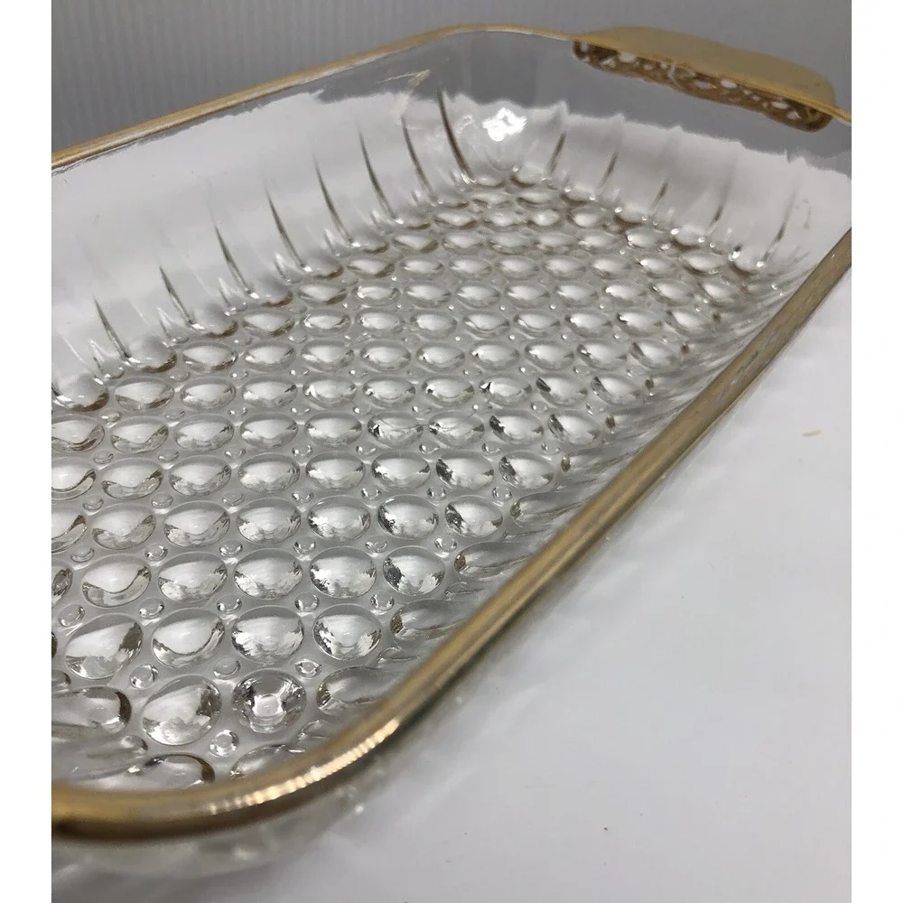 Vintage Glass Rectangular Cranberry Relish‎ Tray Butter Liner Dish Gold Trim